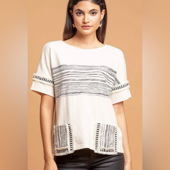 Eva Franco Tops - Anthropologie Eva‎ Franco Pocket T-Shirt - B&W Stripe Size XS